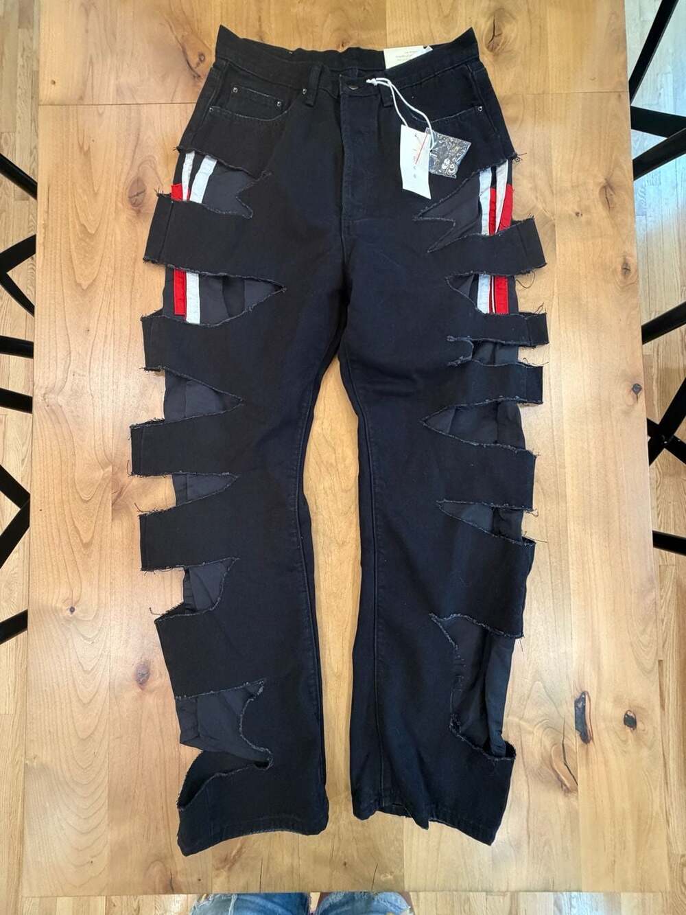 mnml Ultra Baggy Track Lined Denim Black/Red Size 32 New